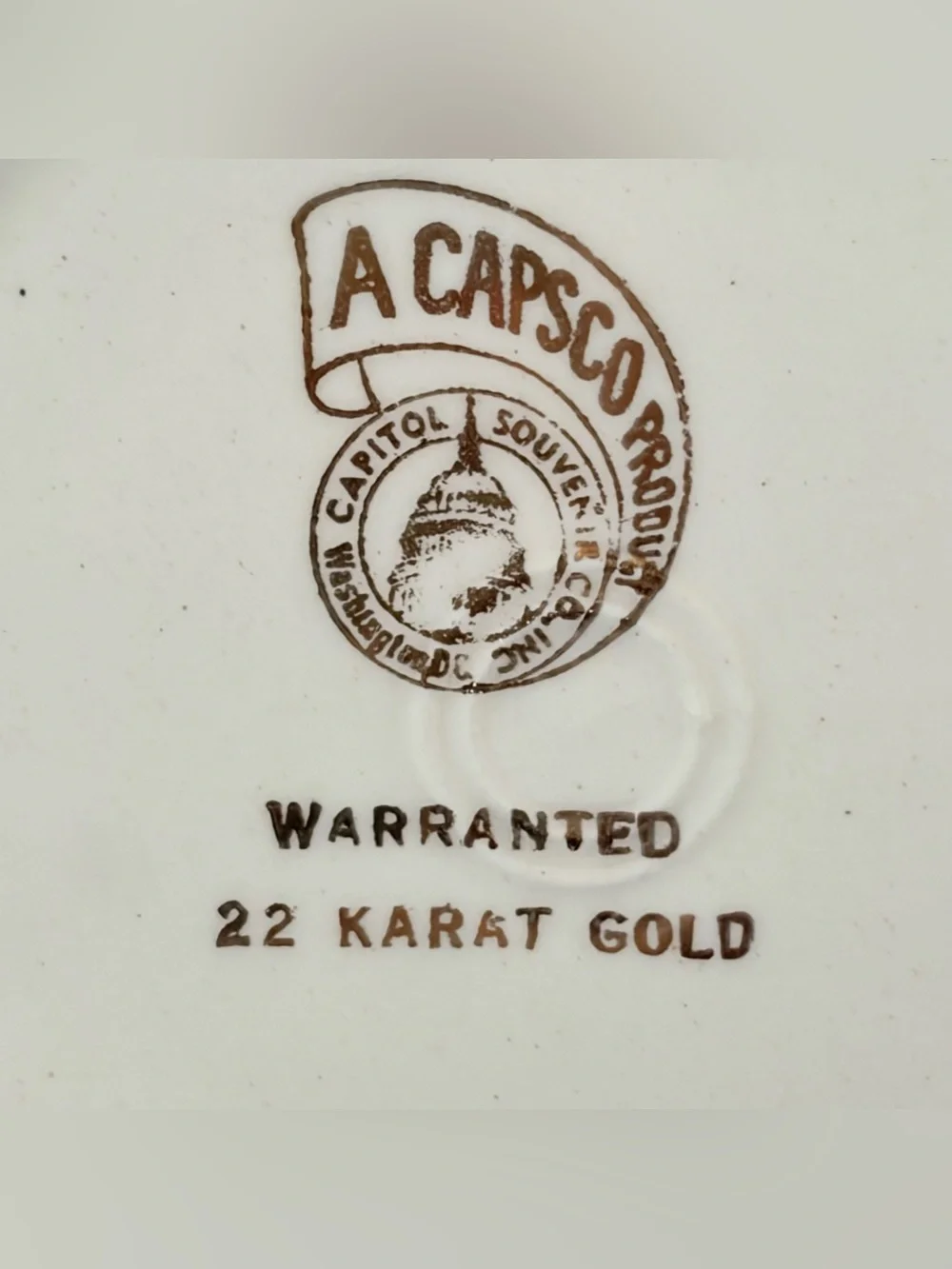 Vintage- CAPSCO George & Martha Washington Souvenir Teacup & Saucer 22k Gold